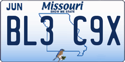 MO license plate BL3C9X