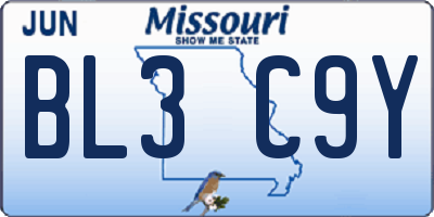 MO license plate BL3C9Y