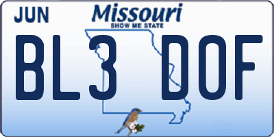 MO license plate BL3D0F