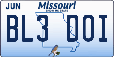 MO license plate BL3D0I