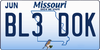 MO license plate BL3D0K