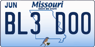 MO license plate BL3D0O