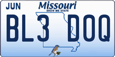 MO license plate BL3D0Q