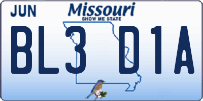 MO license plate BL3D1A