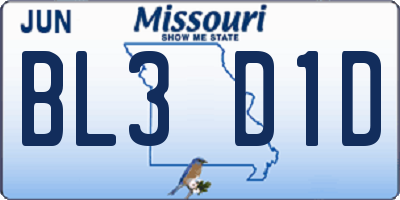MO license plate BL3D1D