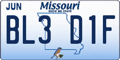MO license plate BL3D1F