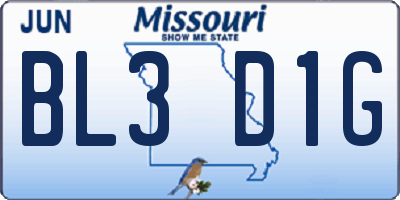 MO license plate BL3D1G