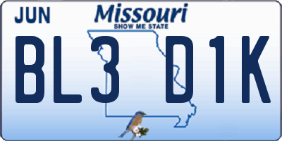MO license plate BL3D1K