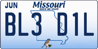 MO license plate BL3D1L