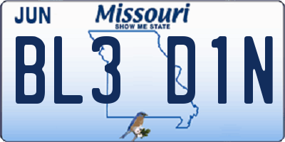 MO license plate BL3D1N