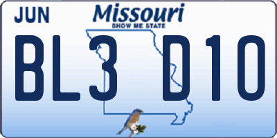 MO license plate BL3D1O