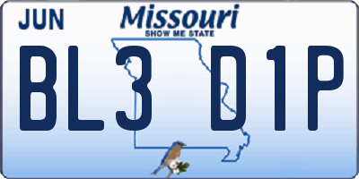 MO license plate BL3D1P