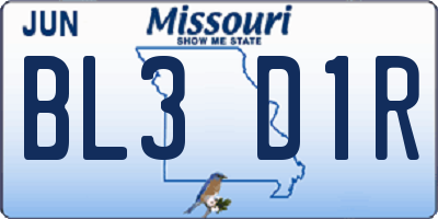 MO license plate BL3D1R