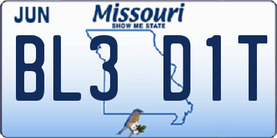 MO license plate BL3D1T