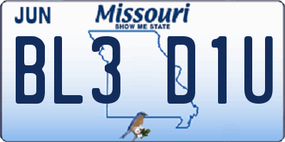 MO license plate BL3D1U