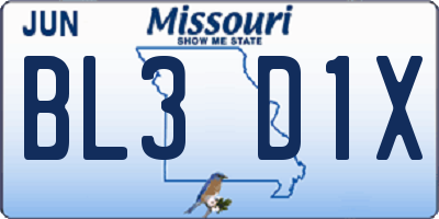 MO license plate BL3D1X