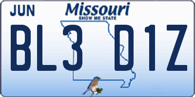 MO license plate BL3D1Z