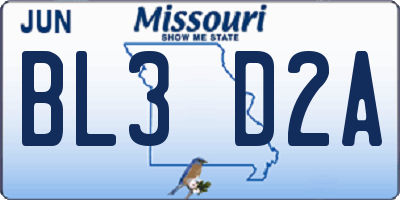 MO license plate BL3D2A