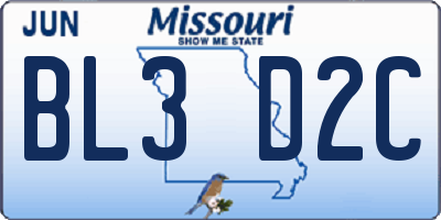 MO license plate BL3D2C