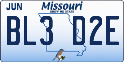 MO license plate BL3D2E