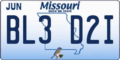 MO license plate BL3D2I