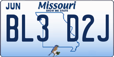 MO license plate BL3D2J