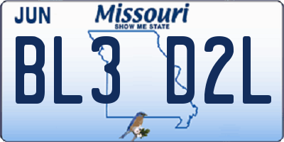 MO license plate BL3D2L