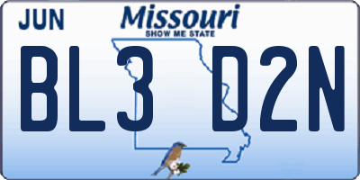 MO license plate BL3D2N