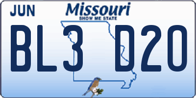 MO license plate BL3D2O