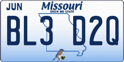 MO license plate BL3D2Q