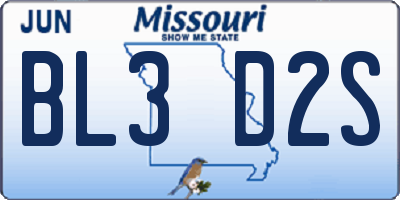 MO license plate BL3D2S