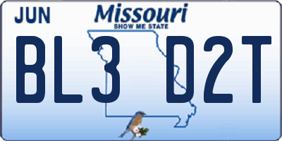 MO license plate BL3D2T