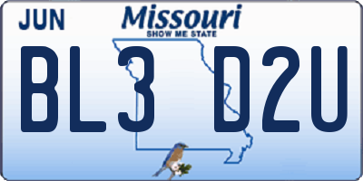MO license plate BL3D2U