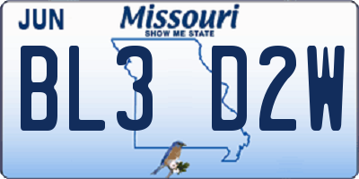 MO license plate BL3D2W