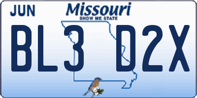 MO license plate BL3D2X
