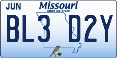 MO license plate BL3D2Y