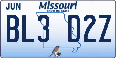 MO license plate BL3D2Z