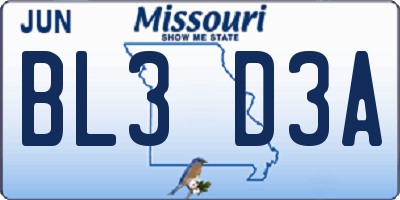 MO license plate BL3D3A