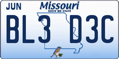 MO license plate BL3D3C