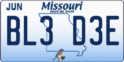 MO license plate BL3D3E