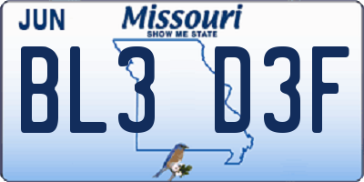 MO license plate BL3D3F