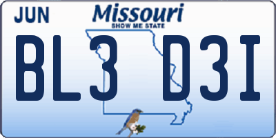 MO license plate BL3D3I
