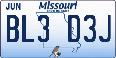 MO license plate BL3D3J