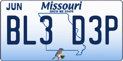 MO license plate BL3D3P