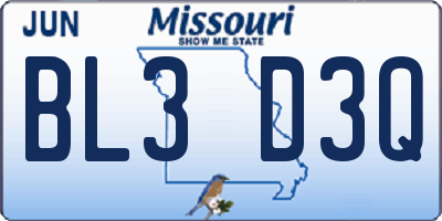 MO license plate BL3D3Q