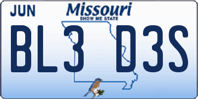 MO license plate BL3D3S