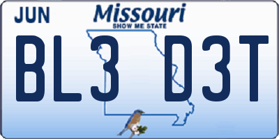 MO license plate BL3D3T