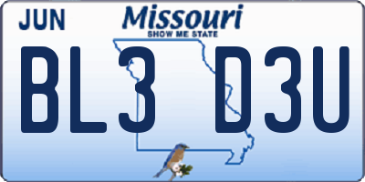 MO license plate BL3D3U