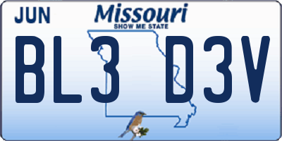 MO license plate BL3D3V