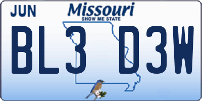 MO license plate BL3D3W